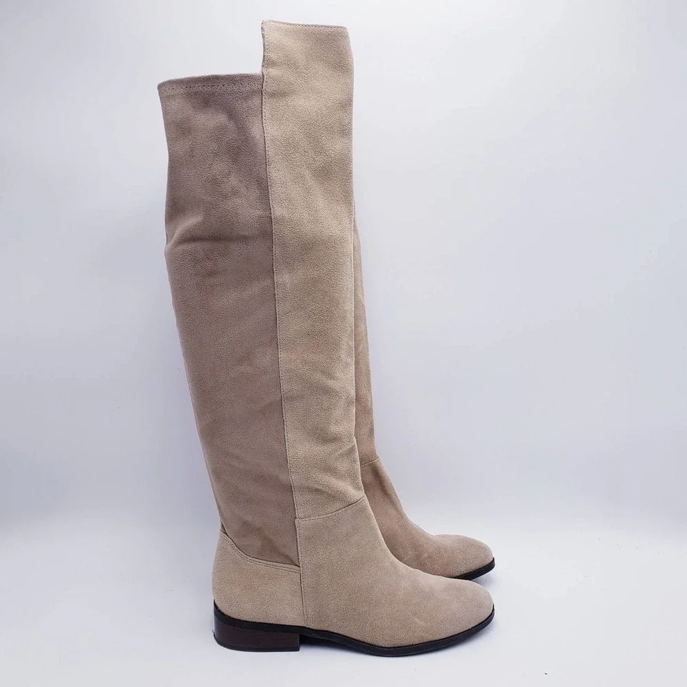 Lucky Brand Calypso Over The‎ Knee Boots Tan Suede Leather Low Heel Size 9.5